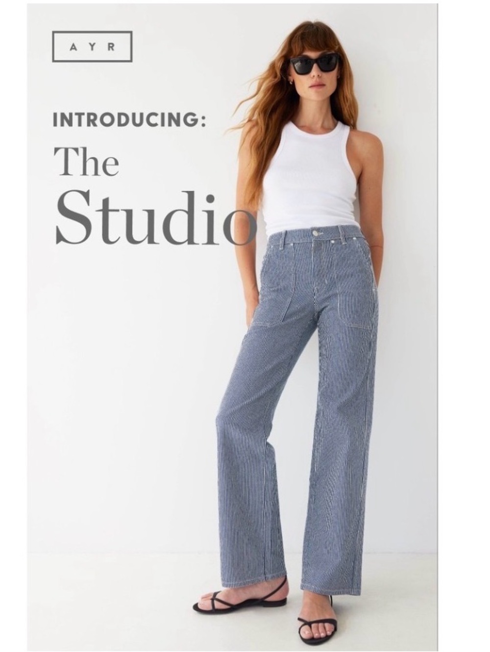 AYR High-Rise Wide-Leg Pinstripe Jeans — Navy and White - Picture 2 of 7